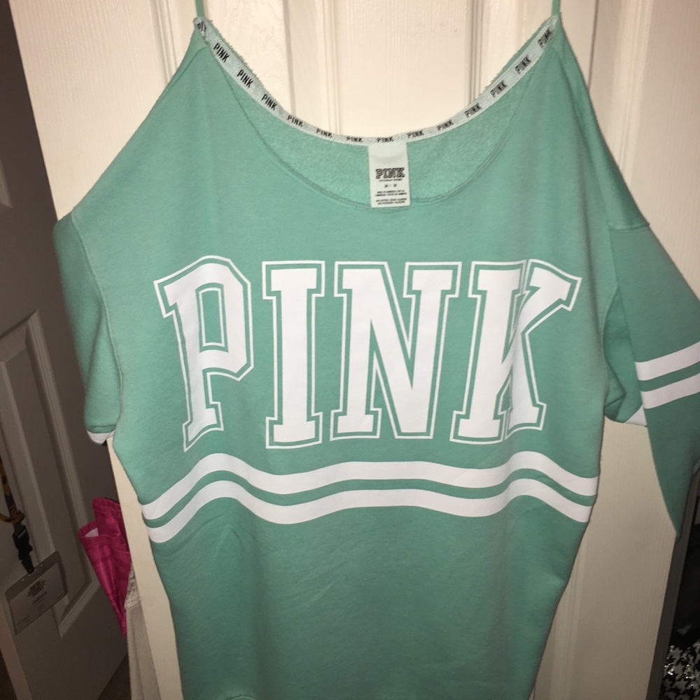 Turquoise off the shoulder sweatshirt